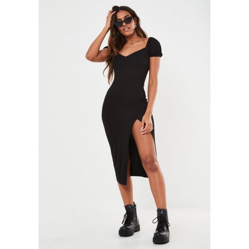 NWT Missguided Bardot Midi High Slit Dress, Size 6